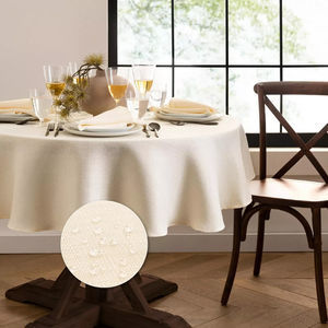 New Laurel Solid Texture Water and Stain Resistant Tablecloth 70" Round Ivory